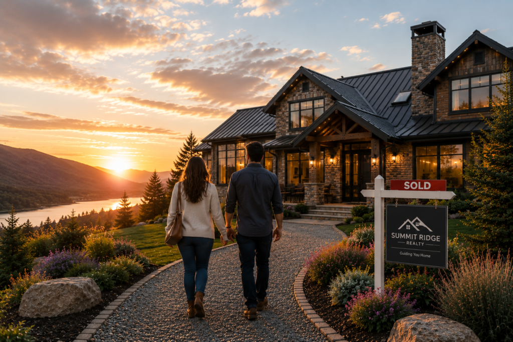 First-time home buyers walking toward their new home after purchase
